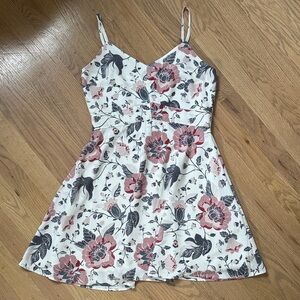 LOFT Floral Mini Dress in White with Red and Blue